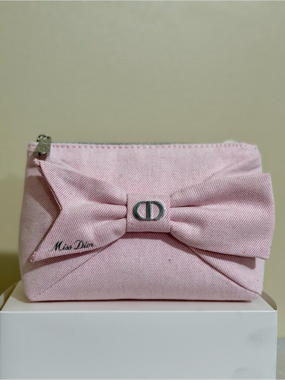 Dior Light Pink Canvas Bow Cosmetic Pouch